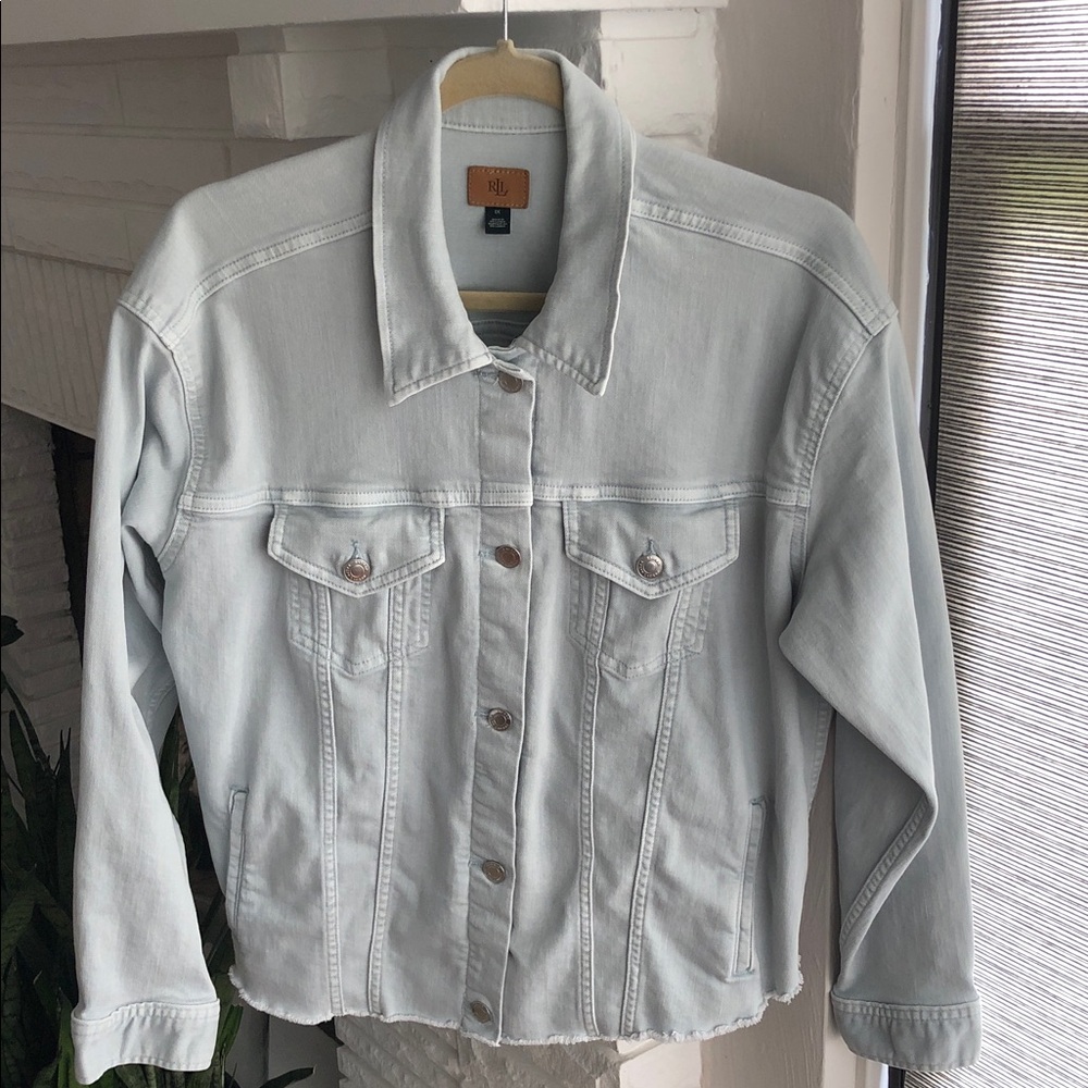 Lauren Ralph Lauren Cropped Light Wash Denim Jacket Cotton with Stretch 1X